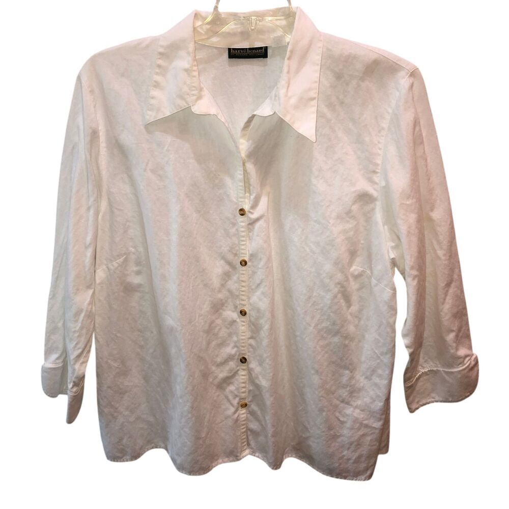 VTG Harve Benard Womens 2X White Linen Cotton Long Sleeve Button Up Shirt Top